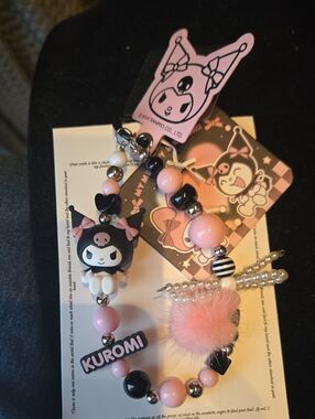 Sanrio Kuromi Pink, Black & White Beaded Phone Charm